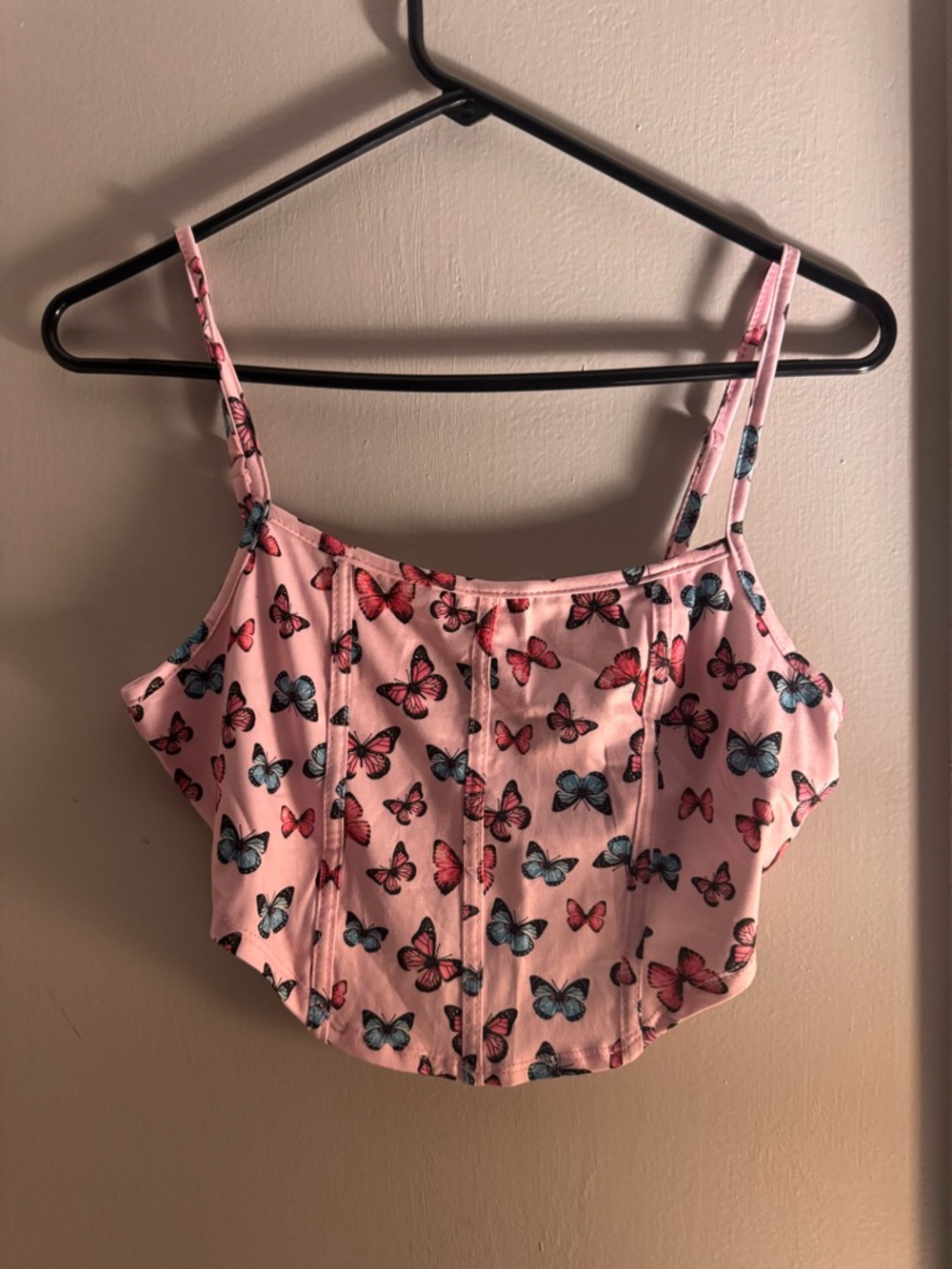 Chic Nation Pink Butterfly Print Cropped Cami
